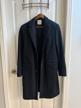 Men's Dark Navy Blue Wool-Blend Winter Coat